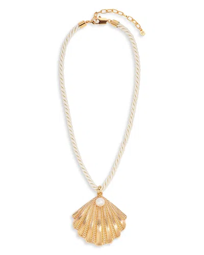 ETTIKA CULTURED FRESHWATER PEARL SCALLOPED SHELL CORD PENDANT NECKLACE IN 18K GOLD PLATED, 15-20