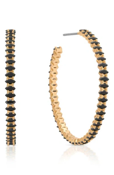 Ettika Dainty Marquise Cubic Zirconia Hoop Earrings In Black