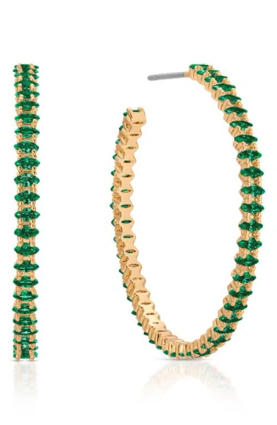 Ettika Dainty Marquise Cubic Zirconia Hoop Earrings In Green