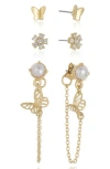 Ettika Dainty Set Of 3 Stud & Drop Earrings In Gold