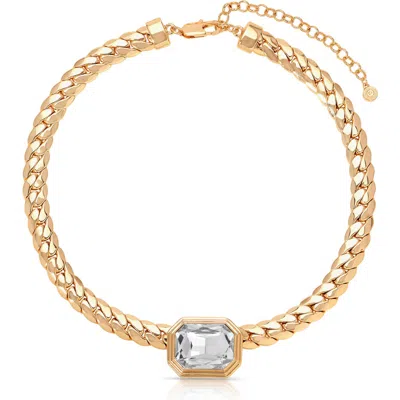 Ettika Deco Crystal Statement Cuban Chain Necklace In Gold