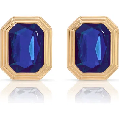 Ettika Deco Crystal Statement Stud Earrings In Sapphire