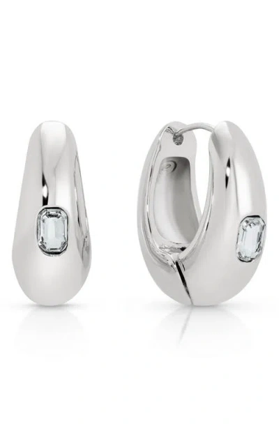 Ettika Deco Cubic Zirconia Hoop Earrings In Silver