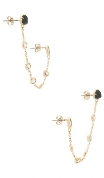 Ettika Double Piercing Black Stone Earrings In Gold