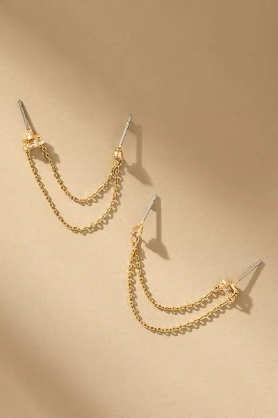 Ettika Double Piercing Chain Dangle Earrings In Gold