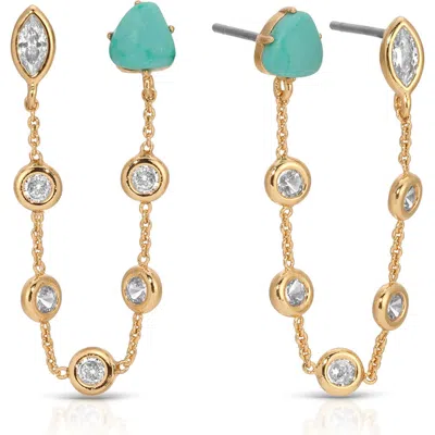 Ettika Double Piercing Turquoise Earrings In Gold