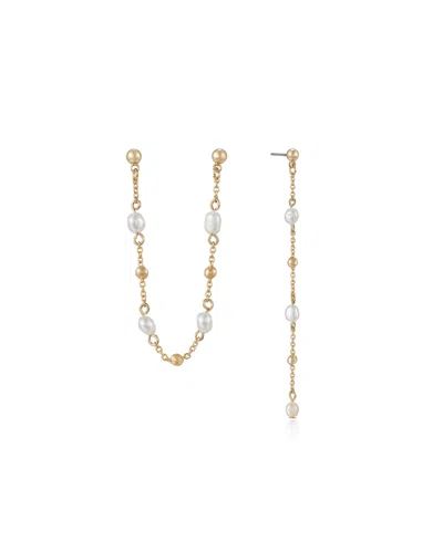 Ettika Double Piercing Freshwater Pearl And 18k Gold Plated Earrings