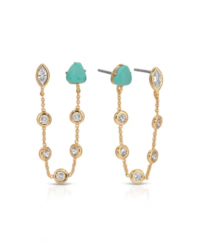 Ettika Double Piercing Turquoise Earrings In Gold