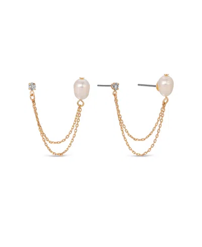 Ettika Double Post Pearl And Crystal Draped Chain Earrings In Gold