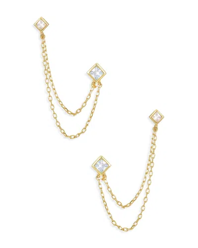 Ettika Draped Chain Double Piercing Earrings In White/gold