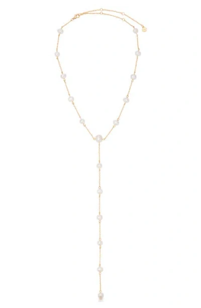 Ettika Dripping Mother Of Pearl Lariat Necklace In Gold