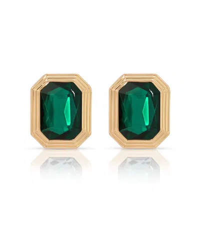 Ettika Emerald Deco Stud Earrings In Green