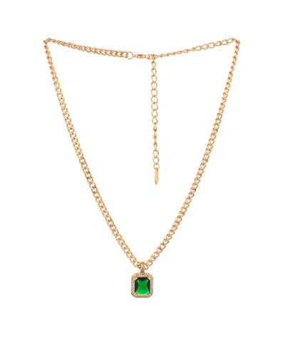 Ettika Emerald Stone Pendant 18k Gold Plated Link Necklace In Green