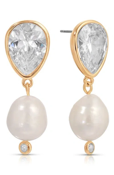 Ettika Eternal Gleam Cubic Zirconia & Freshwater Pearl Drop Earrings In Metallic