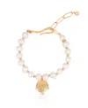 Ettika Eternal Gleam Mother Of Pearl Chain Bracelet In Peridot