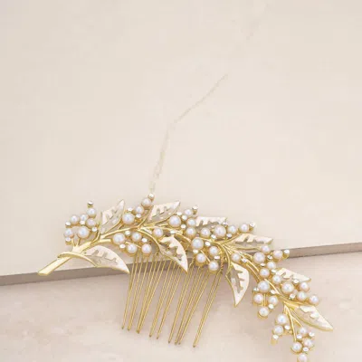 Ettika Ethereal Pearl Leaf Hair Comb In Gold
