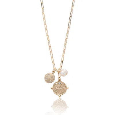 Ettika Evil Eye Disc & Pearl Charm Necklace In Gold