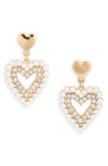 Ettika Faux Pearl & Cubic Zirconia Heart Drop Earrings In Gold