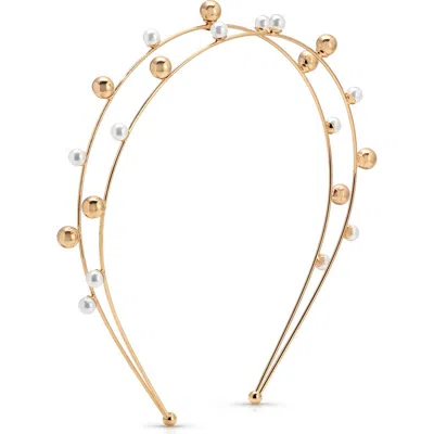 Ettika Faux Pearl Bubble Headband In Gold