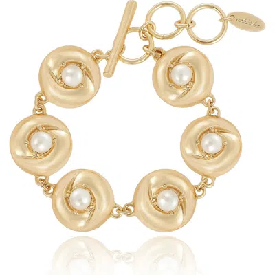 Ettika Faux Pearl Coin Link Toggle Bracelet