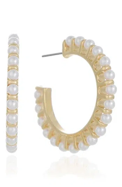 Ettika Faux Pearl Half Hoop Earrings In Gold