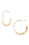 Ettika Faux Pearl Hoop Earrings In Gold