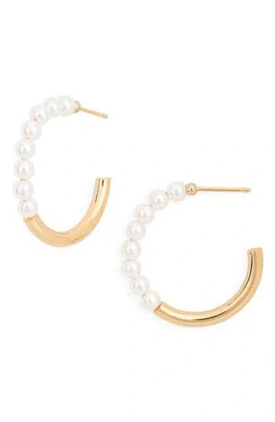 Ettika Faux Pearl Hoop Earrings In Gold