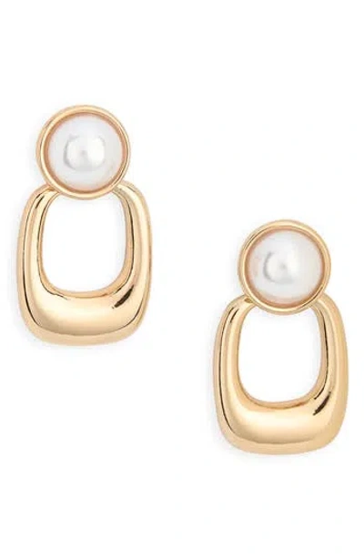 Ettika Faux Pearl Oval Drop Earrings In Gold