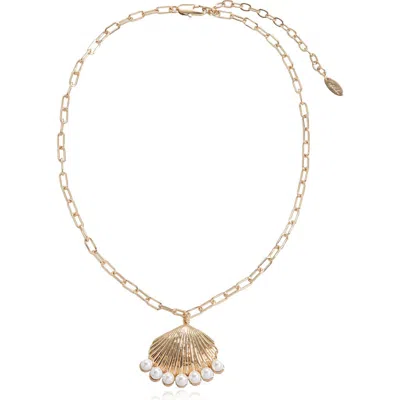 Ettika Faux Pearl Shell Pendant Necklace In Gold