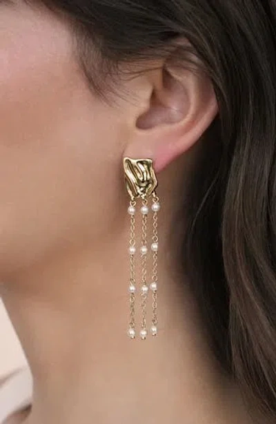Ettika Faux Pearl Triple Chain Drop Earrings In Gold