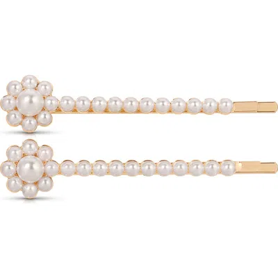 Ettika Faxu Pearl Flower Set Of 2 Hair Pins In Gold