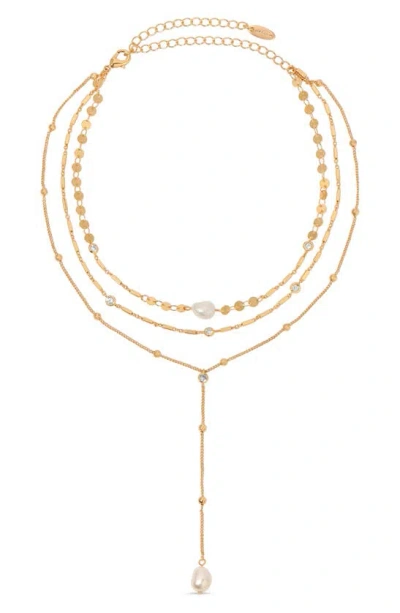 Ettika Forever Cultured Freshwater Pearl Layered Y-necklace In White/gold