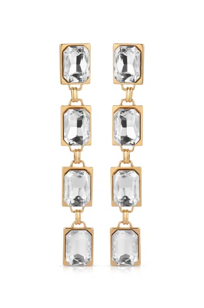 Ettika Four Crystal Stone Drop 18k Gold Plated Earrings