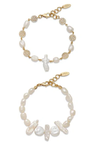 Ettika Freshwater Favorites 18k Gold Plated Pearl Bracelet Set