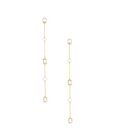 Ettika Pearl And Crystal Linear Drop Earrings In Gold
