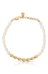 Ettika Freshwater Pearl Polished Pebble Beaded Bracelet In Gold