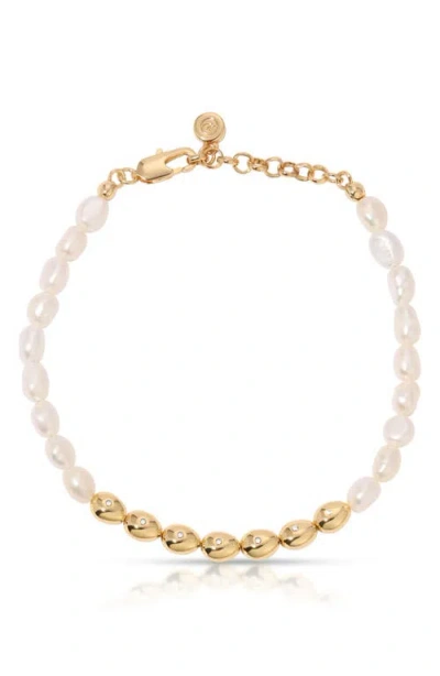 ETTIKA ETTIKA FRESHWATER PEARL & PEBBLE BEADED BRACELET