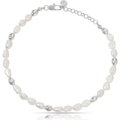 Ettika Freshwater Pearl Polished Pebble Anklet In Green