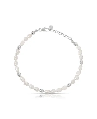 Ettika Freshwater Pearl Polished Pebble Anklet In Green