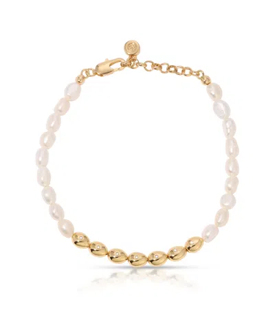 Ettika Freshwater Pearl Polished Pebble Beaded Bracelet In Gold/white
