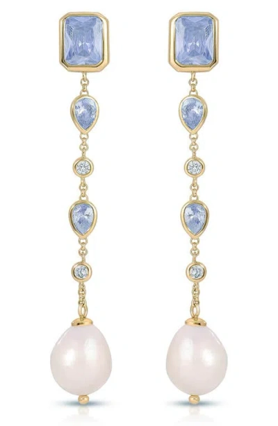 Ettika Gleaming Cubic Zirconia Linear Earrings In Blue