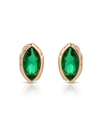 Ettika Gold Plated Crystal Luxe Mini Stud Earrings In Green