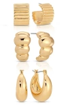 Ettika Golden Age Set Of 3 Huggie Hoop Earrings In Gold