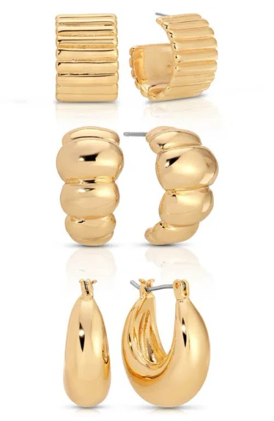 Ettika Golden Age Set Of 3 Huggie Hoop Earrings