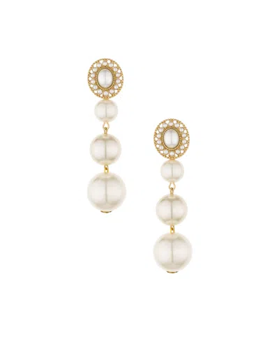Ettika Graduating Imitation Pearl Earrings In 18k Gold Plating