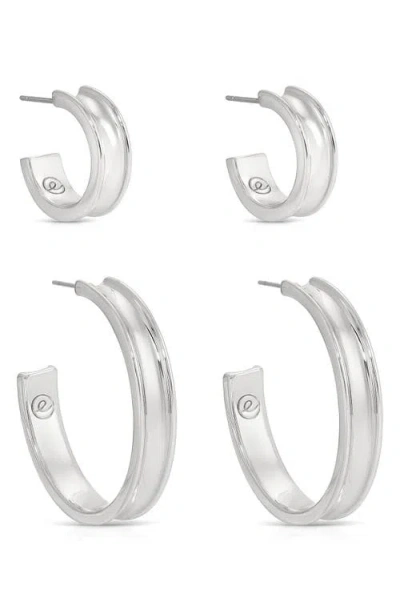 Ettika Groove Set Of 2 Hoop Earrings In Silver