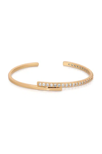 ETTIKA HALF CLASSIC HALF SPARKLE 18K GOLD PLATED BRACELET CUFF