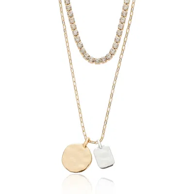 Ettika Hammered Pendant Tennis Chain Layered Necklace