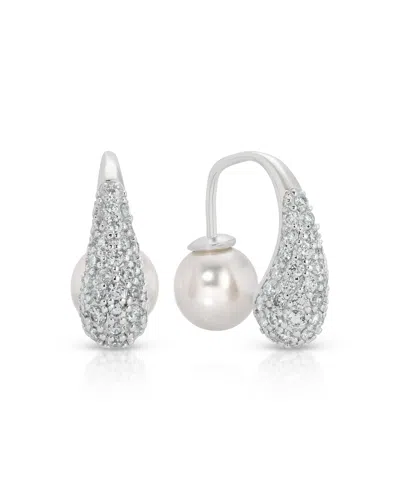 Ettika Hooked Pave And Mother Of Pearl Drop Earrings In Silver