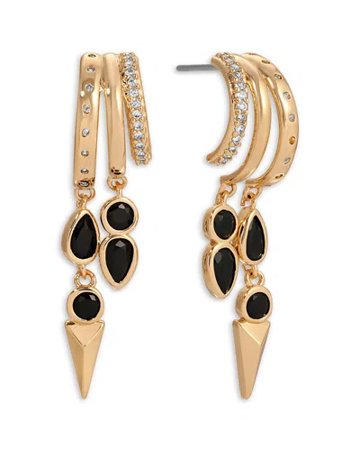 Ettika Icon Behavior Cubic Zirconia Charm Triple Row Hoop Earrings In Gold